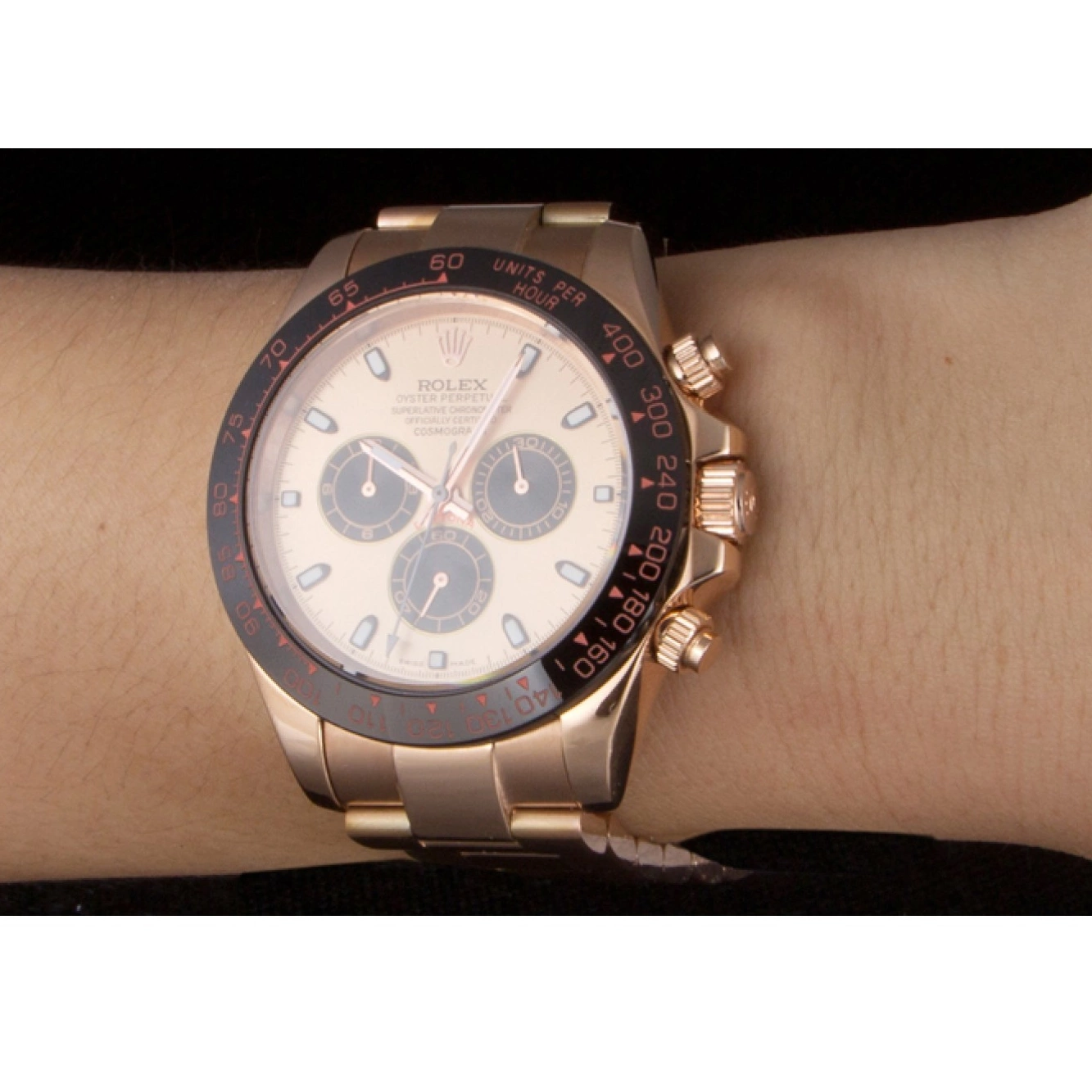 MiroTime 0801 Rolex Daytona Ion Plated Tachymeter Rose Gold Strap Rose Gold Dial 80244